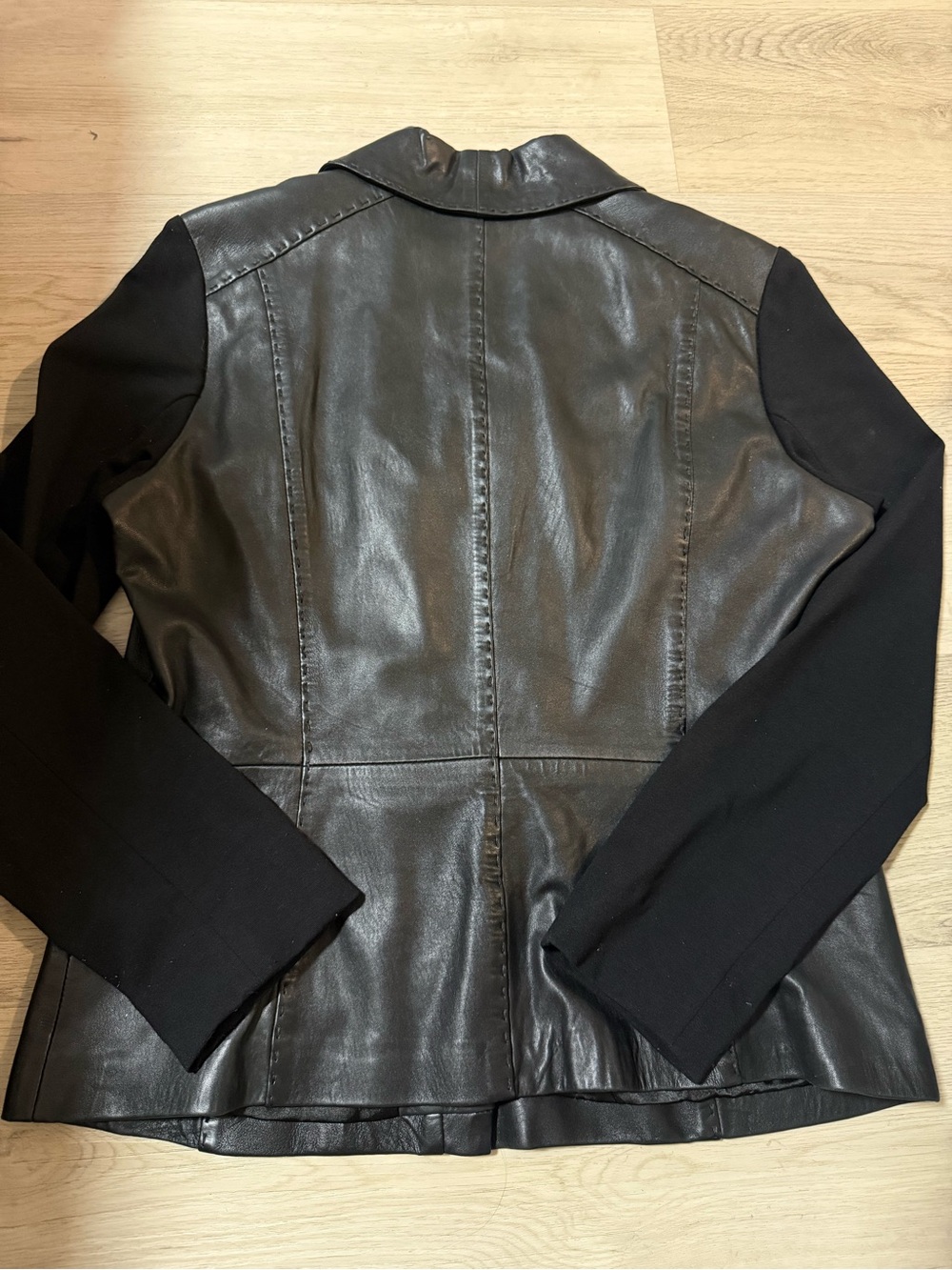 Classiques Entier Black Leather Zip Up Jacket Knit Sleeves Women’s Size Large - Picture 6 of 7